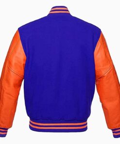 Alternative view of Premium Letterman Baseball School College Varsity Jacket Royal Blue Wool & Orange Cowhide Leather Sleeves