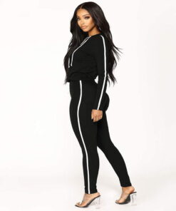 Black Oversized Women SweatSuits Fleece Pullover hoodie with Jogger