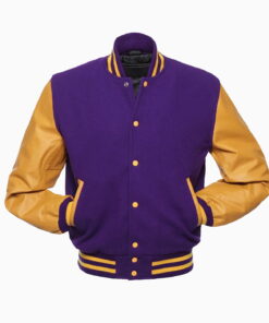 Alternative view of Purple Wool Body & Gold Leather Sleeves Varsity Jacket