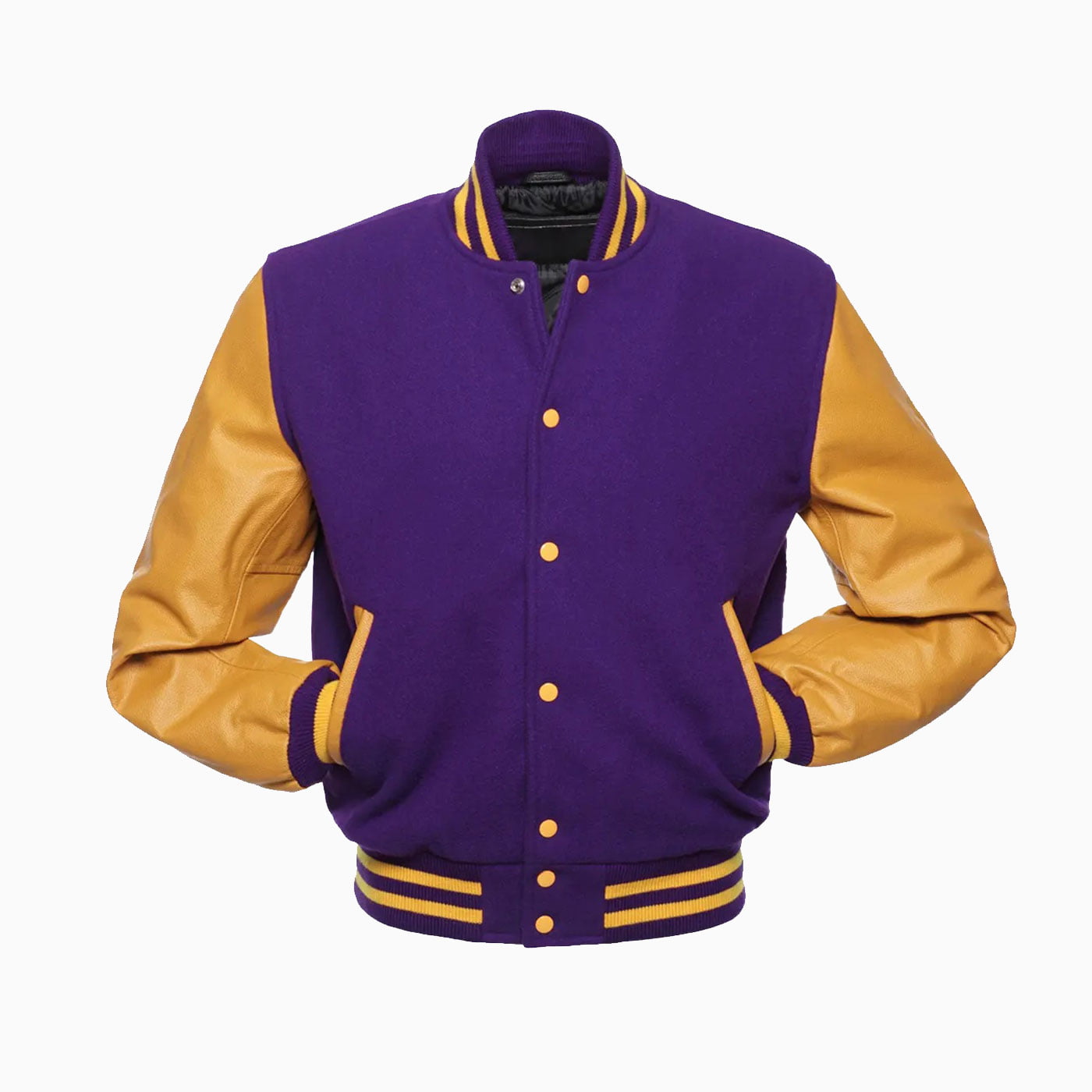 Purple Wool Body & Gold Leather Sleeves Varsity Jacket 2 Purple Wool Body & Gold Leather Sleeves Varsity Jacket - Image 2