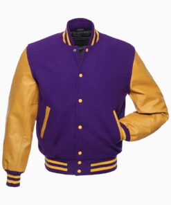 Purple Wool Body & Gold Leather Sleeves Varsity Jacket