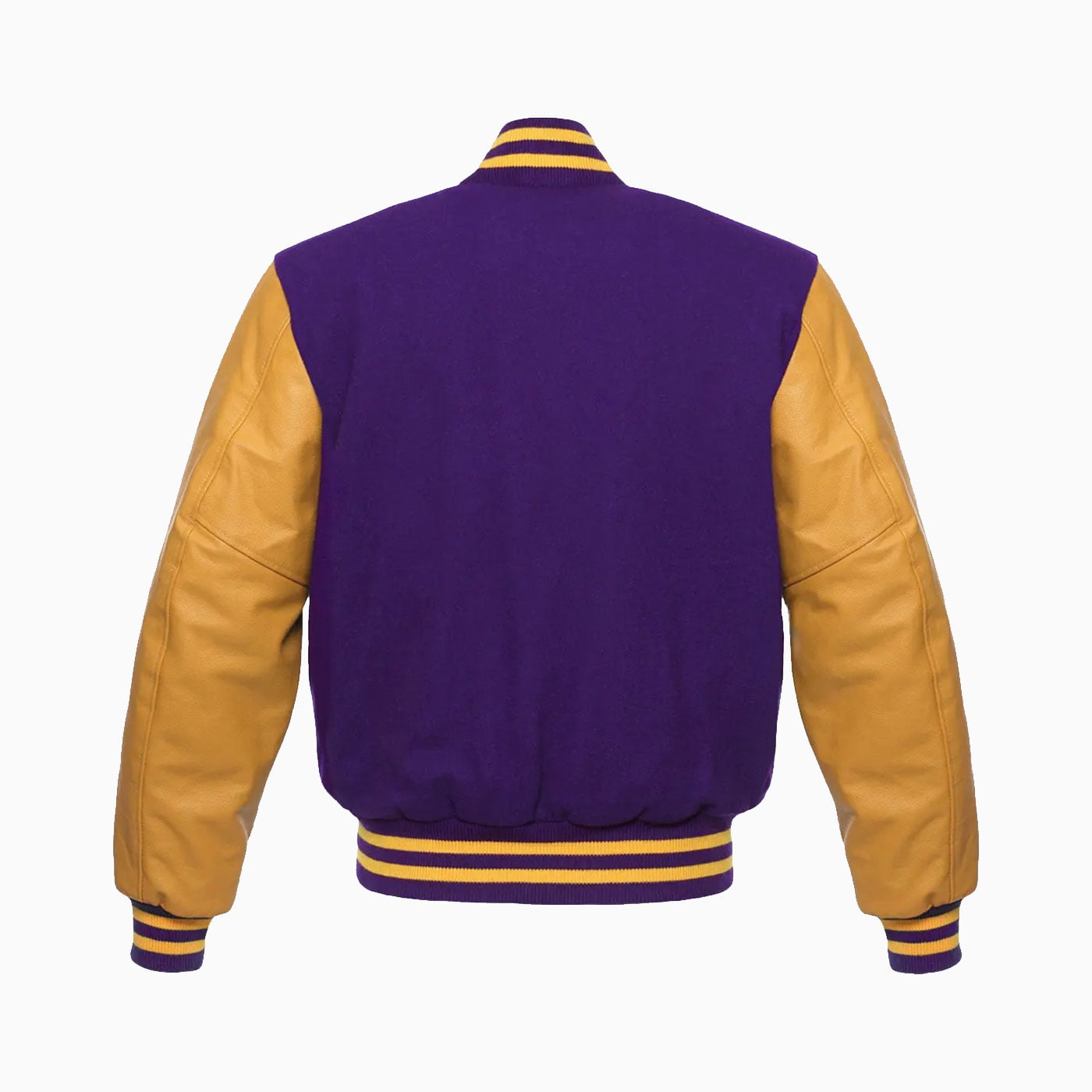 Custom Purple Wool Body & Gold Leather Sleeves Varsity Jacket Wholesale