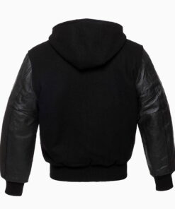 Varsity Hoodie Black Wool Black Real Leather Arms Letterman College Jacket 5 Varsity Hoodie Black Wool Black Real Leather Arms Letterman College Jacket - Image 3