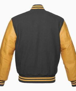 Alternative view of Varsity Jacket Letterman Baseball College Jacket Fashion Dark-grey Wool Body And Gold Leather Sleeves Jackets