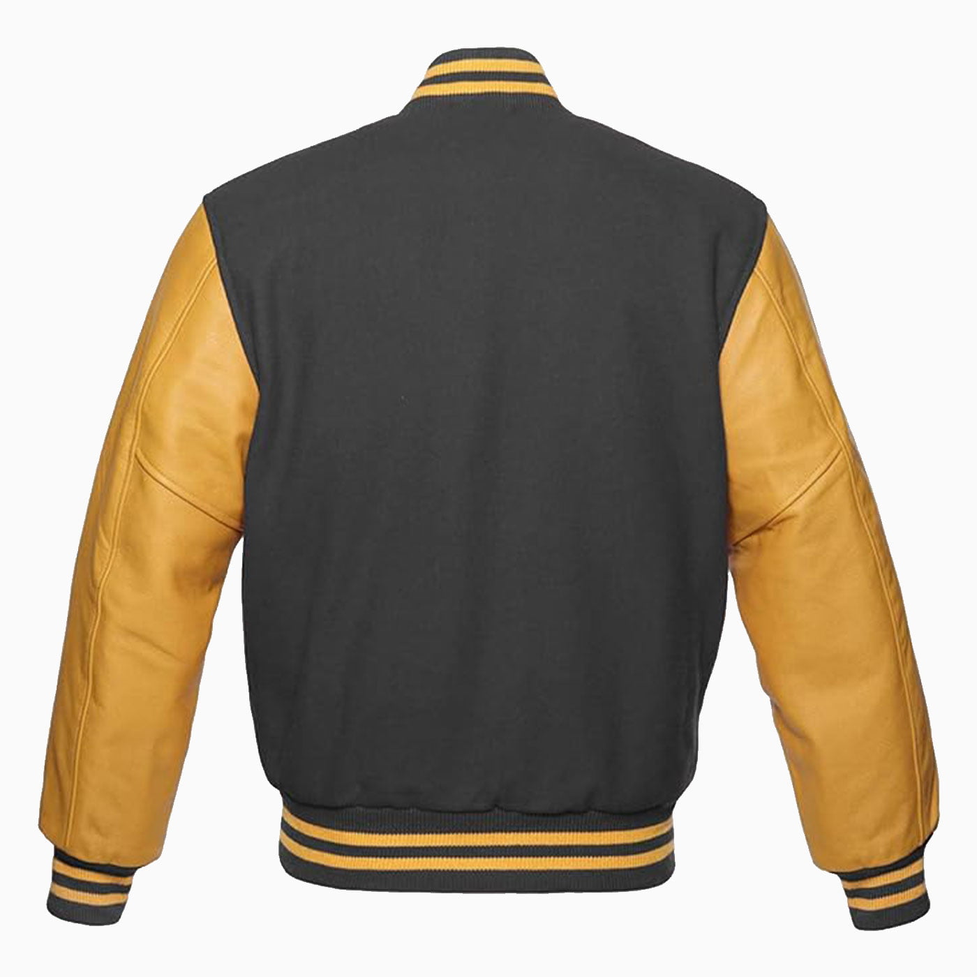Varsity Jacket Letterman Baseball College Jacket Fashion Dark-grey Wool Body And Gold Leather Sleeves Jackets 2 Varsity Jacket Letterman Baseball College Jacket Fashion Dark-grey Wool Body And Gold Leather Sleeves Jackets - Image 2