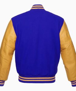 Varsity Jacket Letterman Baseball College Jacket Fashion Royal-blue Wool Body And Gold Leather Sleeves Jackets 3