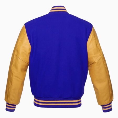 Alternative view of Varsity Jacket Letterman Baseball College Jacket Fashion  Royal-blue Wool Body And Gold Leather Sleeves Jackets