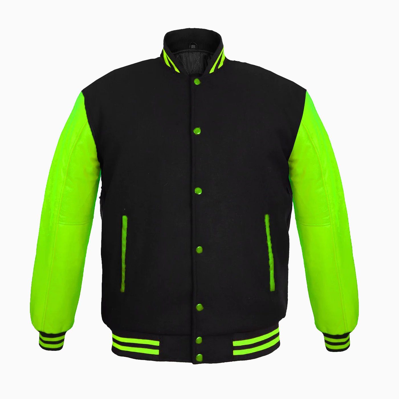 Custom Varsity Jackets Genuine Leather Sleeve And Wool Body Black/Green Wholesale