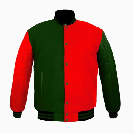 Varsity Jackets Genuine Leather Sleeve And Wool Body Red/Green