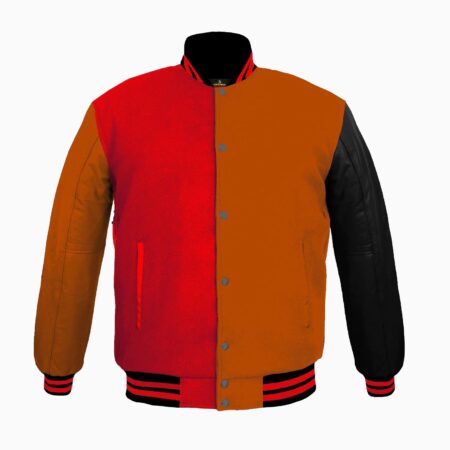 Varsity Jackets Genuine Leather Sleeve And Wool Body Red/Orange