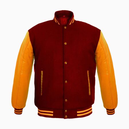 Varsity Jackets Genuine Leather Sleeve And Wool Body Red Yellow