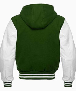 Alternative view of Hooded Varsity Letterman Baseball Bomber Jacket, Melton Wool Body, Cowhide Leather Sleeves