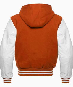 Hooded Varsity Letterman Baseball Bomber Jacket, Melton Wool Body, Cowhide Leather Sleeves 4 Hooded Varsity Letterman Baseball Bomber Jacket, Melton Wool Body, Cowhide Leather Sleeves 3