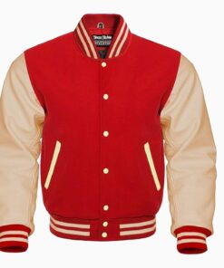 Varsity Letterman Forest Green Wool and Genuine Cream Leather Sleeves Jacket