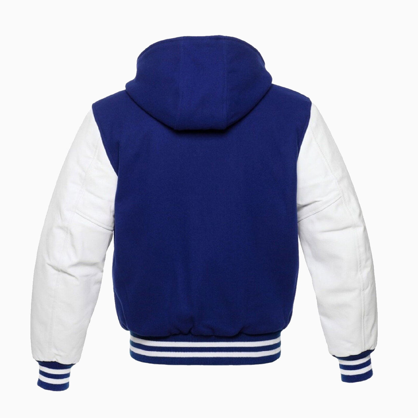 Custom Royal Blue Wool Varsity Letterman Hooded Jacket White Real