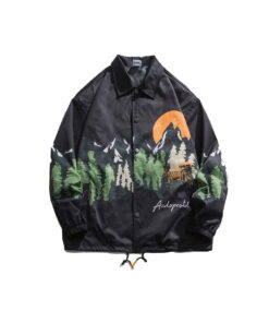 Vintage Graphic Lapel Coach Jacket  Black