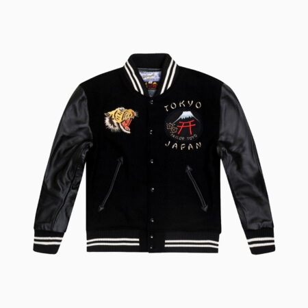 WHITESVILLE LETTERMAN BLACK 30OZ MELTON WOOL AND LEATHER AWARD JACKET