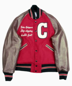 WHITESVILLE LETTERMAN REGULAR FIT RED BODY BROWN RAGLAN SLEEVE CATS PAW EMBROIDERED JACKET