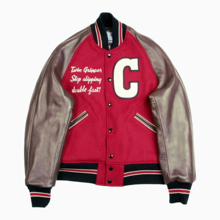 WHITESVILLE LETTERMAN REGULAR FIT RED BODY BROWN RAGLAN SLEEVE CATS PAW EMBROIDERED JACKET