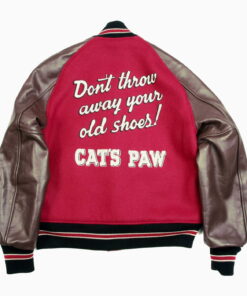 Alternative view of WHITESVILLE LETTERMAN REGULAR FIT RED BODY BROWN RAGLAN SLEEVE CATS PAW EMBROIDERED JACKET
