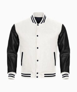 White Wool Body & Black Leather Sleeves Varsity Jacket