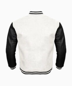 Alternative view of White Wool Body & Black Leather Sleeves Varsity Jacket
