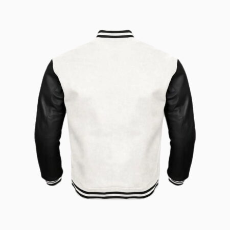 Alternative view of White Wool Body & Black Leather Sleeves Varsity Jacket