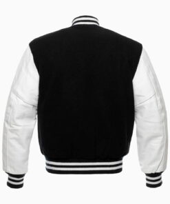 Womens Black Wool Body & White Leather Sleeves Varsity Jacket 5 Womens Black Wool Body & White Leather Sleeves Varsity Jacket - Image 3
