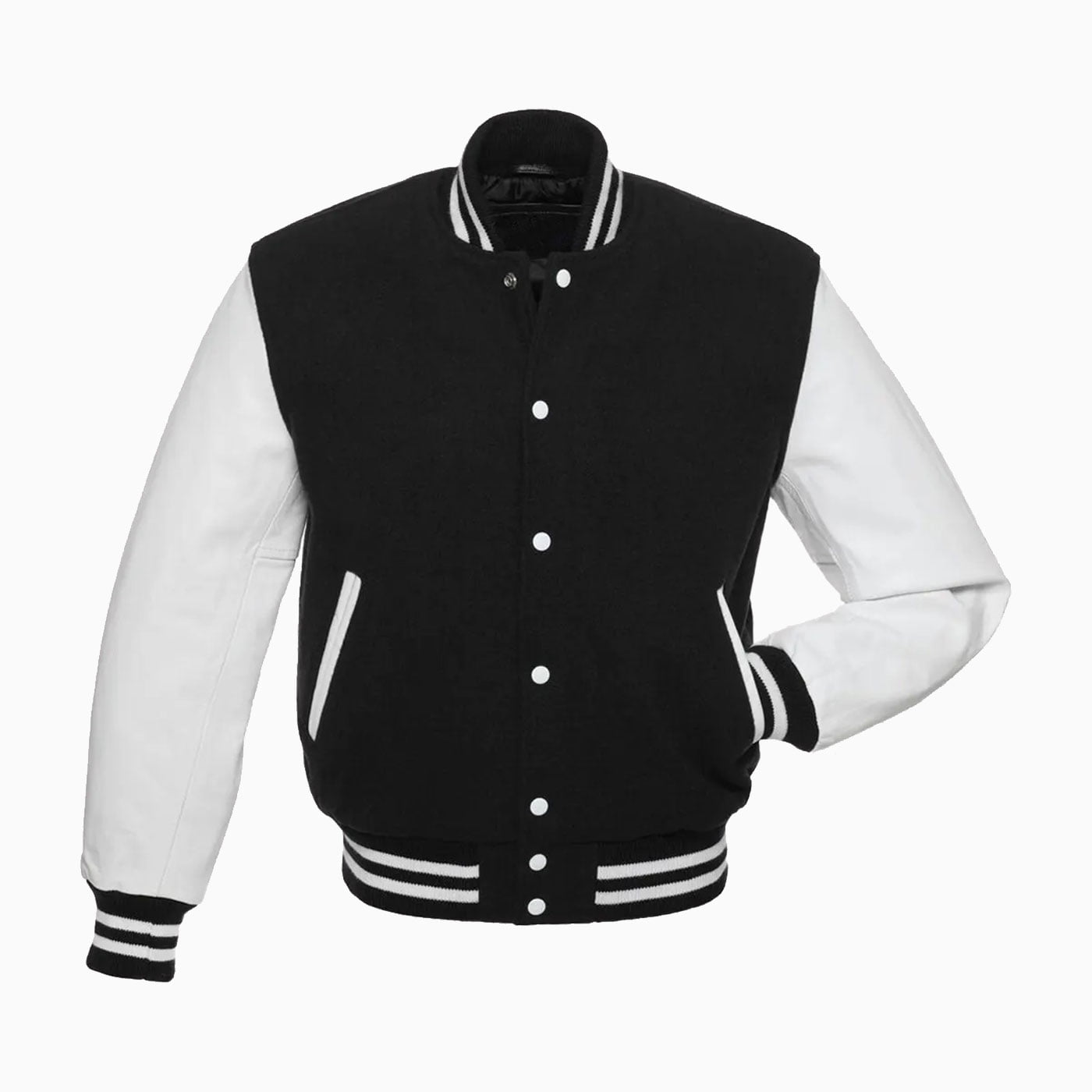 Custom Womens Black Wool Body & White Leather Sleeves Varsity Jacket