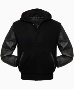 Alternative view of Womens Black Wool Hooded Varsity Jacket