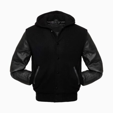 Alternative view of Womens Black Wool Hooded Varsity Jacket