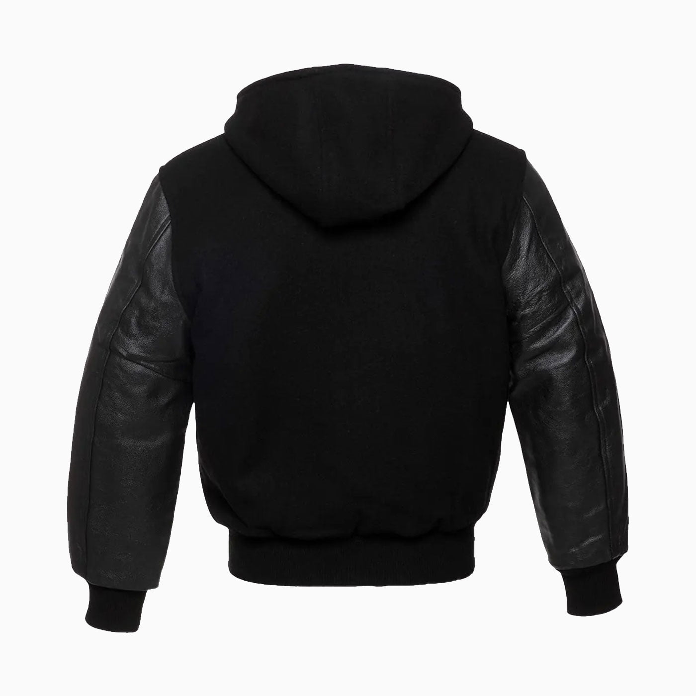 Custom Womens Black Wool Hooded Varsity Jacket Wholesale