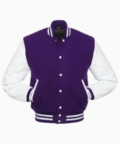 Alternative view of Womens Purple Wool Body & White Leather Sleeves Varsity Jacket