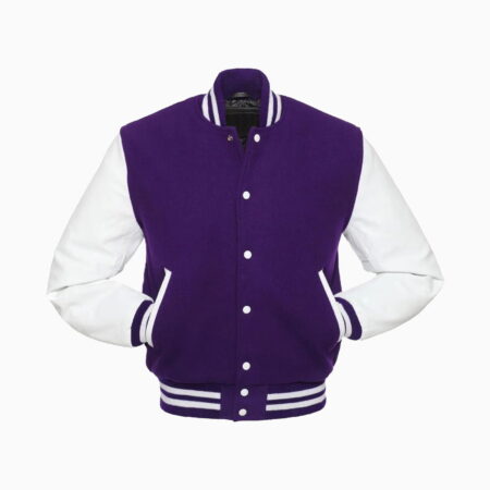 Alternative view of Womens Purple Wool Body & White Leather Sleeves Varsity Jacket