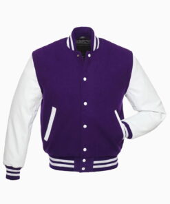 Womens Purple Wool Body & White Leather Sleeves Varsity Jacket