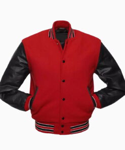 Alternative view of Womens Red Wool Body & Black Leather Sleeves Varsity Jacket