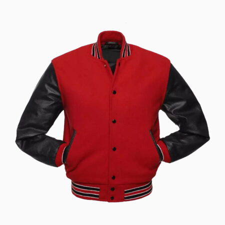 Alternative view of Womens Red Wool Body & Black Leather Sleeves Varsity Jacket