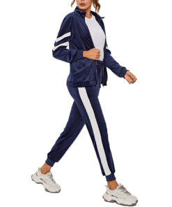 Zipper Jogging Set Long Sleeve with double side striped Stylish women sweat suits