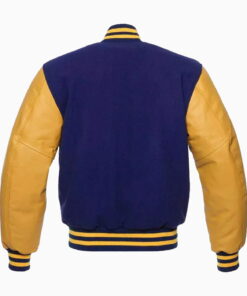 Mens Bright Royal Wool Body & Gold Leather Sleeves Varsity Jacket - Image 3