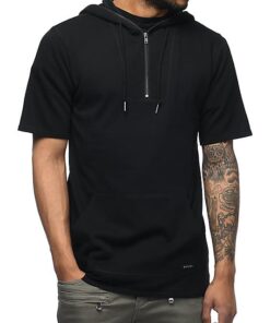 Black Zipped Short Sleeves Hoodies